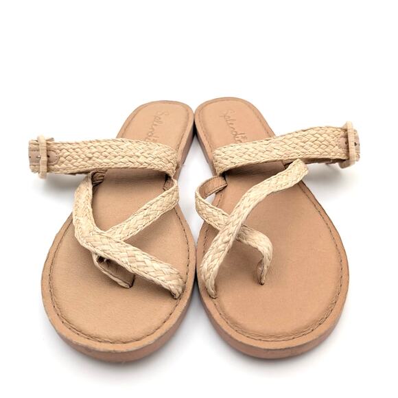 Splendid Sutton Faux Raffia Strap Thong Sandals Women's Tan Size US7M EU38 - Picture 2 of 12